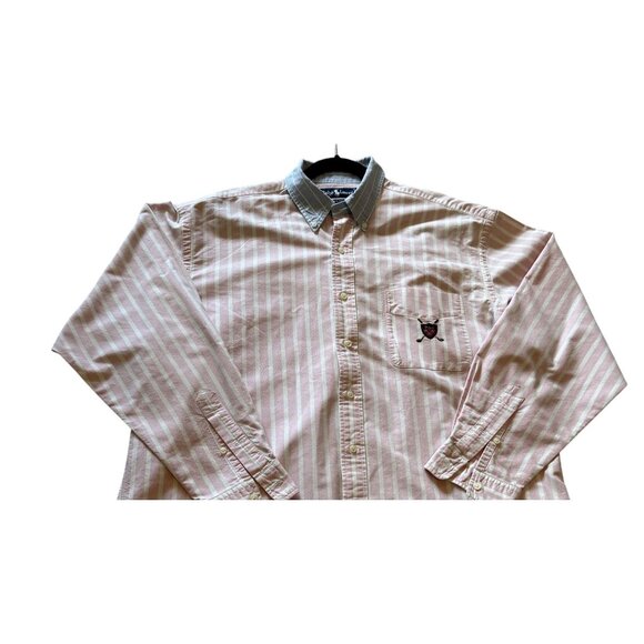 Ralph Lauren Polo Mens Pink White Stripe Button-Down Shirt Crest Preppy XL - Picture 2 of 6